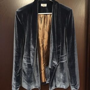 blue slim Kravitz long velour blazer 3button